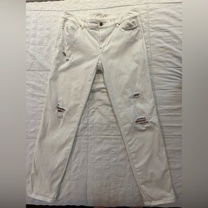 WHBM Ecru Skinny Distressed Ankle Jean With Rose Gold Sequins - Size Medium